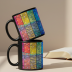 Rainbow Reflections black 11oz personalised mug featuring the colour of the rainbow with trees and stars – AllThingsGoode