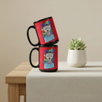 Child of God 15oz black personalised mug featuring a girl with rainbow coloured hair with encouraging and uplifting words surrounding her – AllThingsGoode