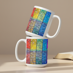 Rainbow Reflections white 15oz personalised mug featuring the colour of the rainbow with trees and stars – AllThingsGoode
