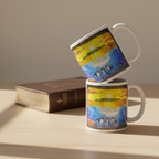Dolfriends white 11oz personalised mug featuring three dolphin friends in a beautiful ocean with a sunset in the background – AllThingsGoode