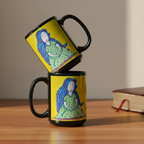Mother 15oz black personalised mug featuring a pregnant mother with blue hair and a yellow background – AllThingsGoode