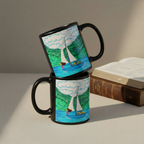 Freedom 11oz black personalised mug featuring a girl on a sailboat sailing across a body of water – AllThingsGoode