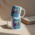 Friendship 11oz white personalised mug featuring 3 girl friends with encouraging words surrounding them – AllThingsGoode