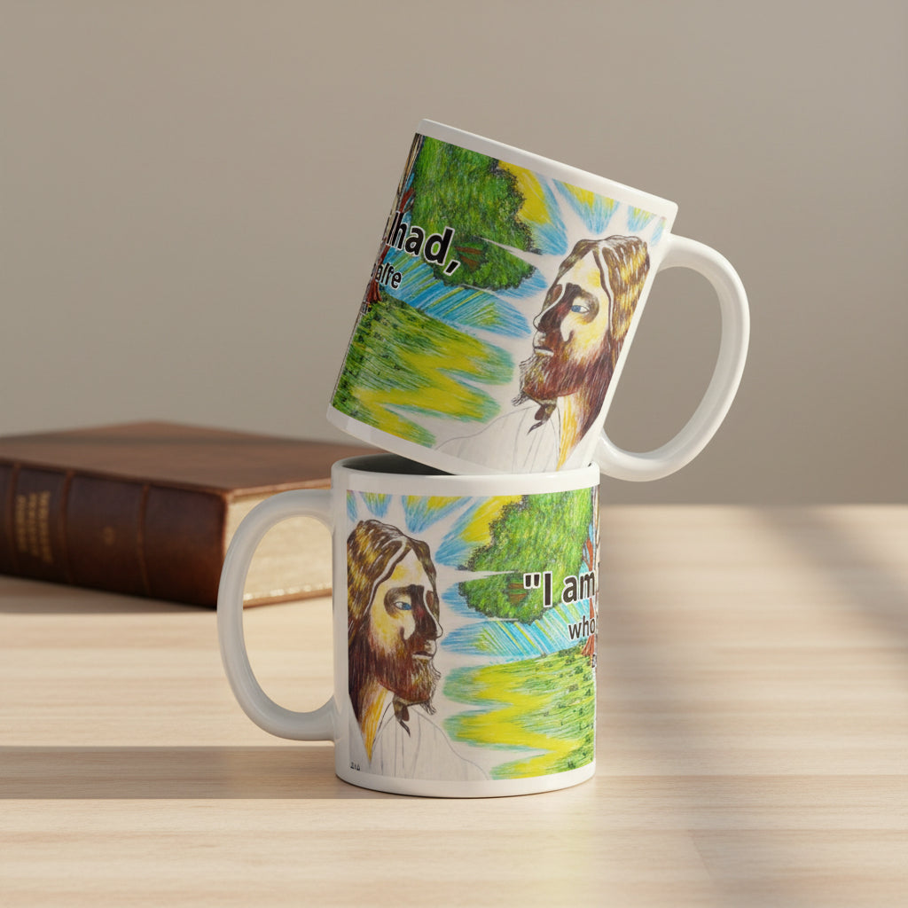 Jesus' Healing Presence 11oz white personalised mug featuring Jesus' presence healing a tree that's on fire – AllThingsGoode
