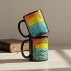 Sonrise 11oz black personalised mug featuring a sunrise with a cross inside of it – AllThingsGoode