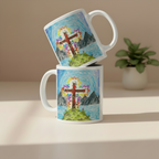 The Glorious Cross 11oz white personalised mug featuring the cross of Jesus shining the glorious light, lighting up it's surroundings – AllThingsGoode