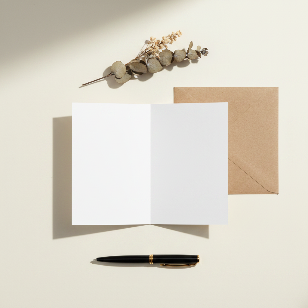 White greeting card on a white background