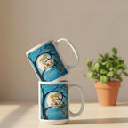 Two Cats In A Tree 15oz White featuring two cats on a tree with a full moon in the background – AllThingsGoode
