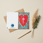 Rooted In Love 4x6 & 5x7 Christian greeting card with red heart and cross design – AllThingsGoode