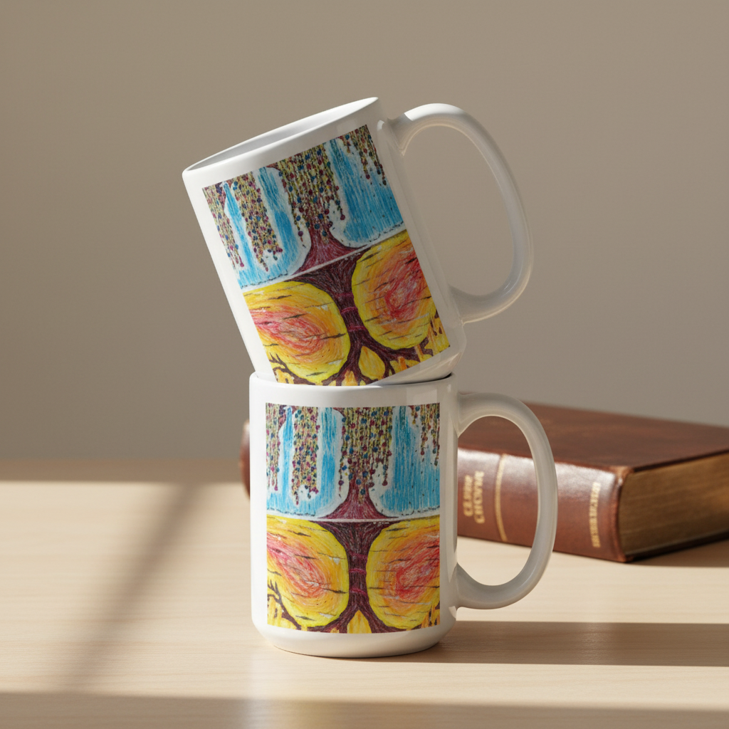 Life Over Death 15oz white personalised mug featuring the tree of life and the tree of the knowledge of good and evil – AllThingsGoode