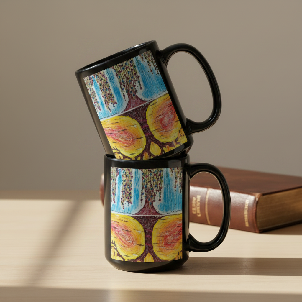 Life Over Death 15oz black personalised mug featuring the tree of life and the tree of the knowledge of good and evil – AllThingsGoode