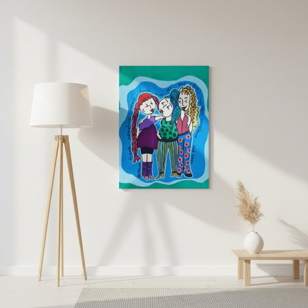 Poster with 3 unique girls surrounded by encouraging and uplifting words.