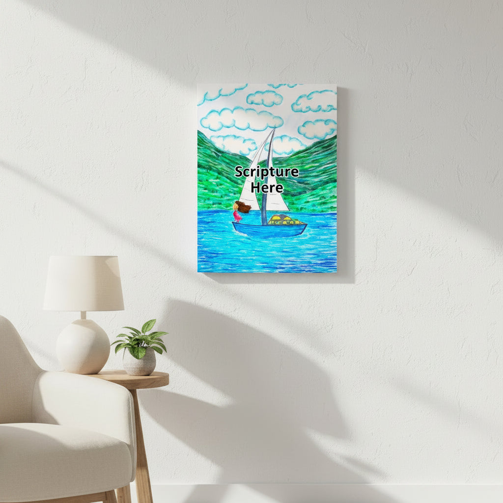Freedom personalised poster in sizes: 12″×16″, 16″×20″ and 24″×36″, with a girl on a sailboat sailing across the ocean – AllThingsGoode