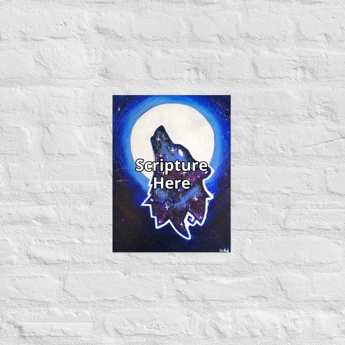 Galaxy Wolf 12x16 personalised poster featuring a howling galaxy-painted wolf with a full moon in the background – AllThingsGoode