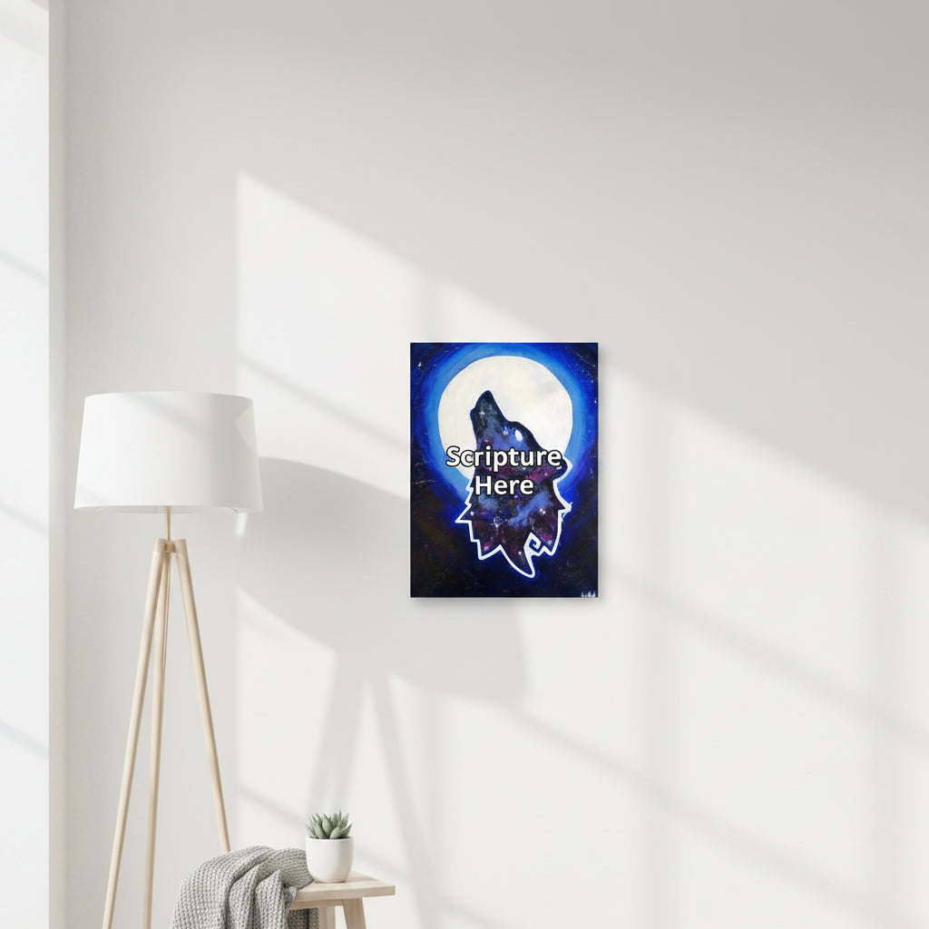 Galaxy Wolf 12x16 personalised poster featuring a howling galaxy-painted wolf with a full moon in the background – AllThingsGoode