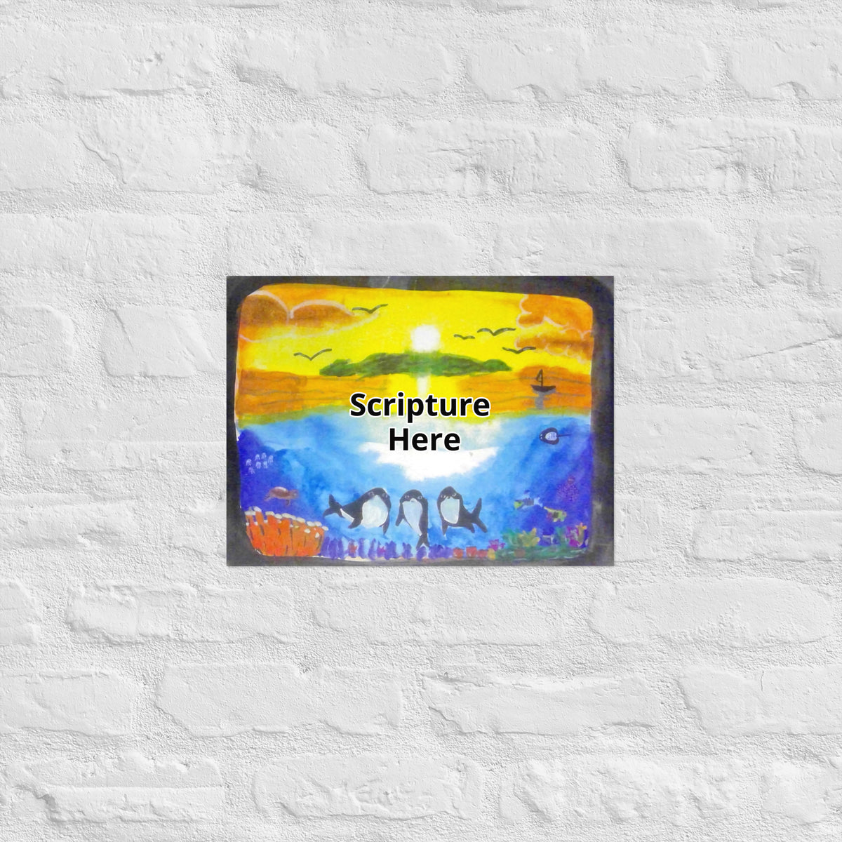 Dolfriends 12x16 personalised poster featuring three dolphin friends in the beautiful ocean with a sunset in the background – AllThingsGoode