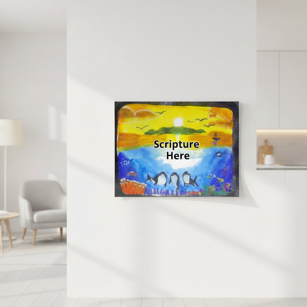 Dolfriends 12x16 personalised poster featuring three dolphin friends in the beautiful ocean with a sunset in the background – AllThingsGoode