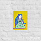 Mother 12x16 personalised poster featuring a loving and caring blue haired mother with a yellow background – AllThingsGoode