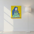Mother 12x16 personalised poster featuring a loving and caring blue haired mother with a yellow background – AllThingsGoode