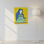 Mother 12x16 personalised poster featuring a loving and caring blue haired mother with a yellow background – AllThingsGoode