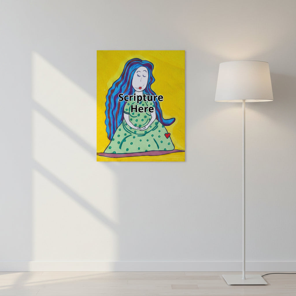 Mother 12x16 personalised poster featuring a loving and caring blue haired mother with a yellow background – AllThingsGoode