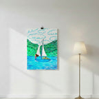 Freedom poster in sizes: 12″×16″, 16″×20″ and 24″×36″, with a girl on a sailboat sailing across the ocean – AllThingsGoode