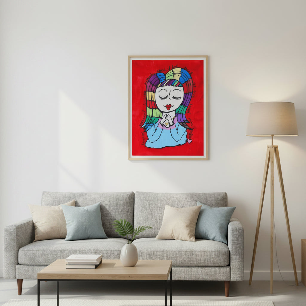 Child of God 16x20 poster featuring a girl with rainbow coloured hair and encouraging words surrounding her – AllThingsGoode
