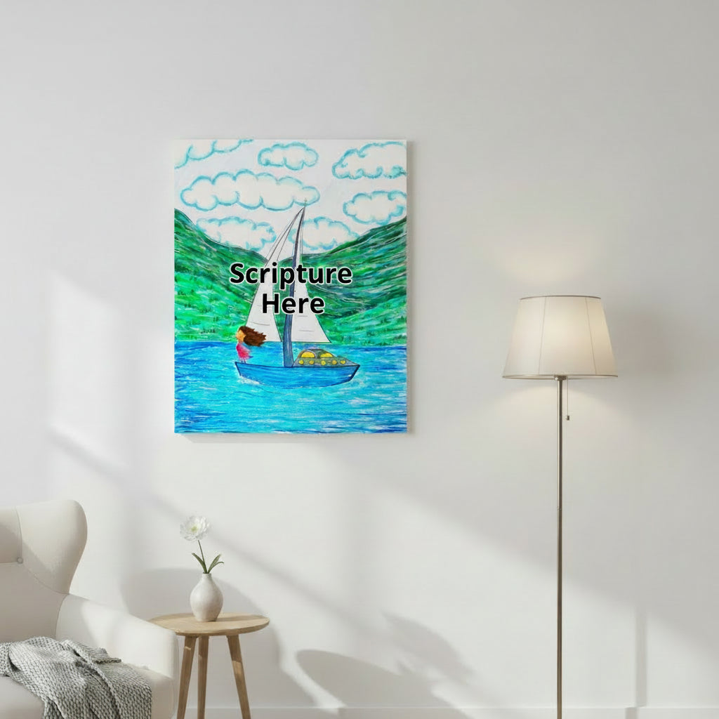 Freedom personalised poster in sizes: 12″×16″, 16″×20″ and 24″×36″, with a girl on a sailboat sailing across the ocean – AllThingsGoode