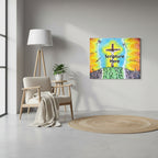 The Ultimate Sacrifice 16x20 personalised poster featuring Jesus on the cross with curse words and weapons being thrown at Him but surrounding Him is a radiant light – AllThingsGoode 