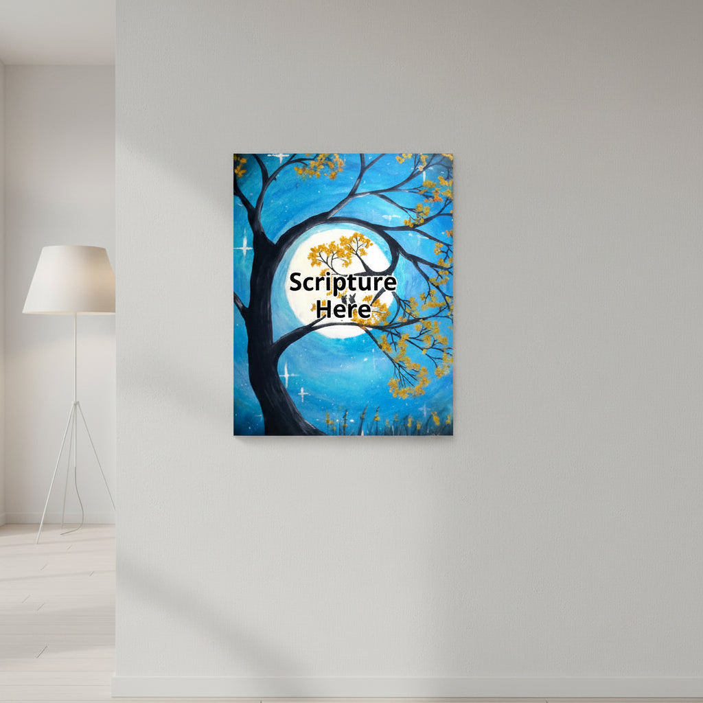 Two Cats In A Tree 16x20 poster featuring two cats in a tree with a full moon in the background – AllThingsGoode
