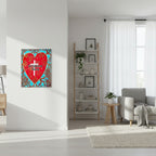 Rooted In Love 16x20 poster featuring a red heart with a cross inside of it and roots coming out of the heart – AllThingsGoode
