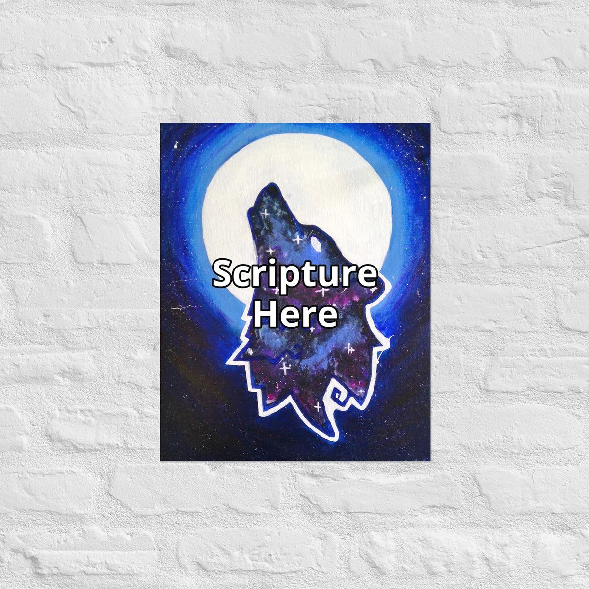 Galaxy Wolf 16x20 personalised poster featuring a howling galaxy-painted wolf with a full moon in the background – AllThingsGoode