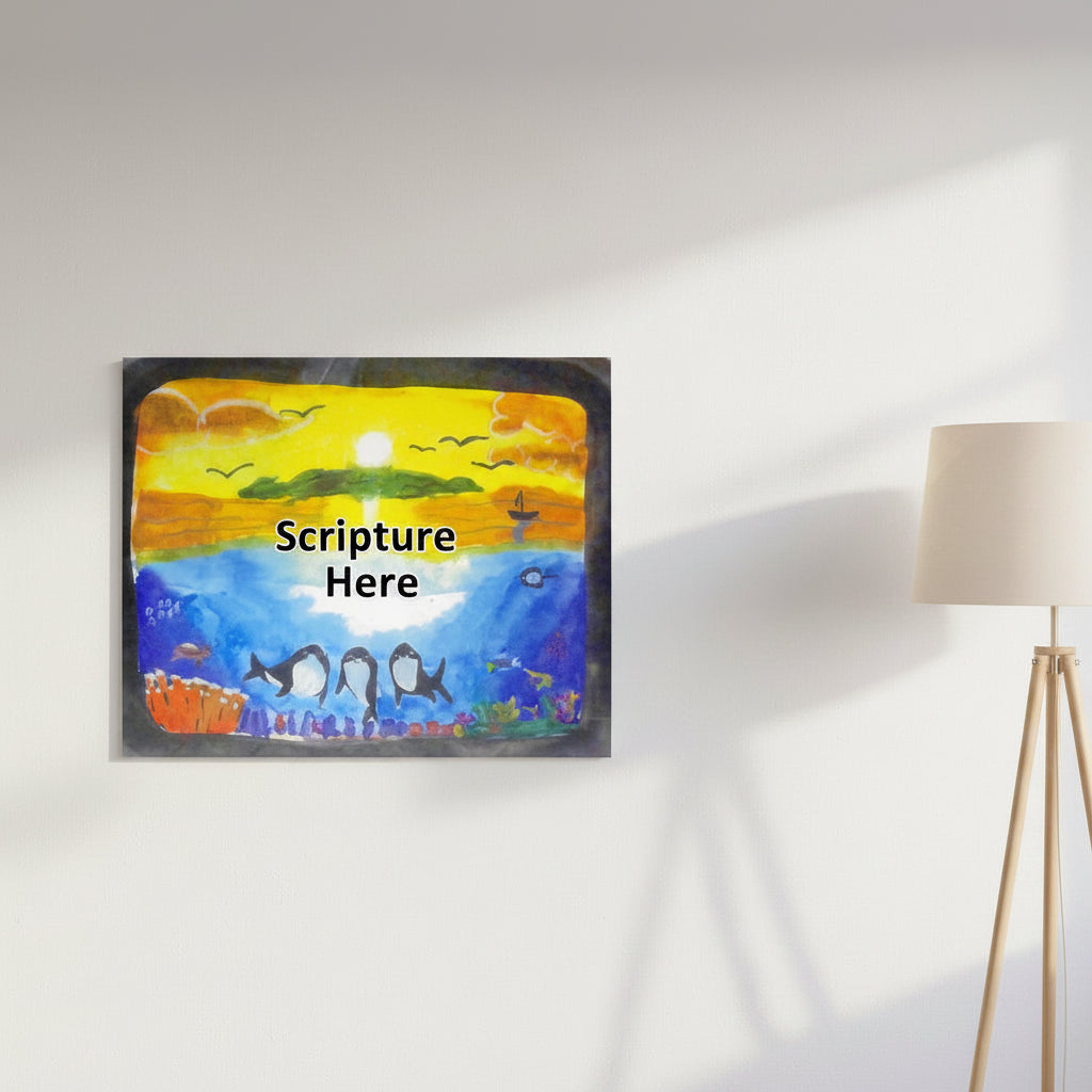Dolfriends 16x20 personalised poster featuring three dolphin friends in the beautiful ocean with a sunset in the background – AllThingsGoode
