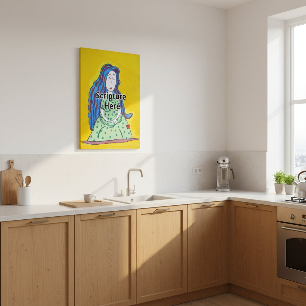 Mother 16x20 personalised poster featuring a loving and caring blue haired mother with a yellow background – AllThingsGoode