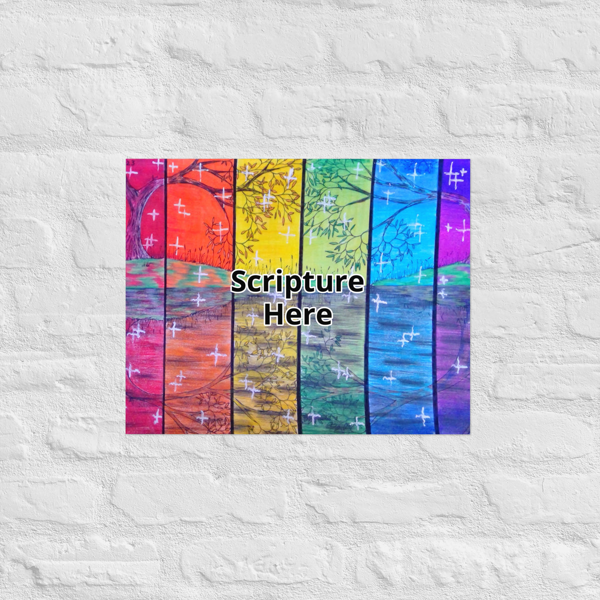 Rainbow Reflections 16x20 personalised poster featuring the colours of the rainbow with trees and stars – AllThingsGoode