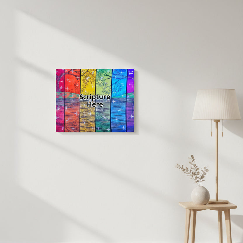 Rainbow Reflections 16x20 personalised poster featuring the colours of the rainbow with trees and stars – AllThingsGoode