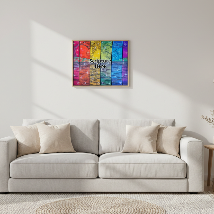 Rainbow Reflections 16x20 personalised poster featuring the colours of the rainbow with trees and stars – AllThingsGoode