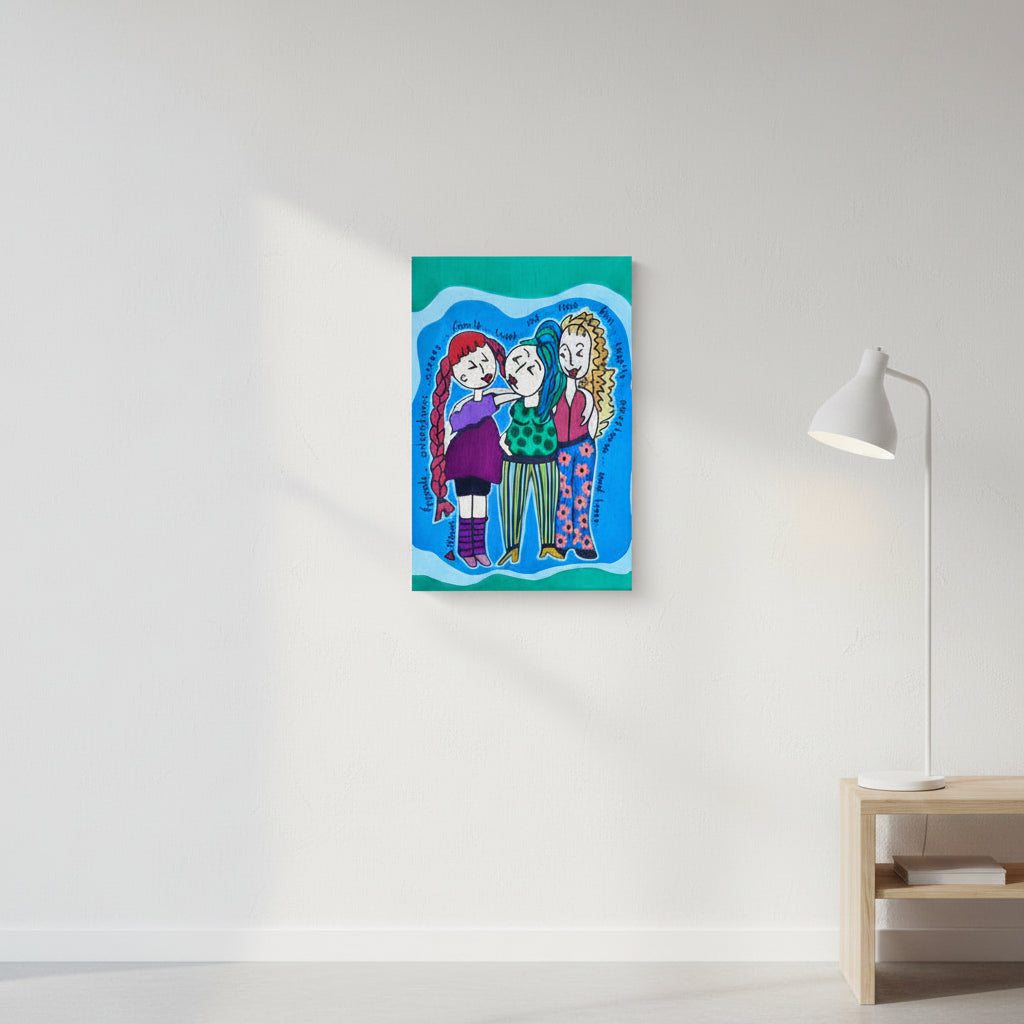 Poster with 3 unique girls surrounded by encouraging and uplifting words.