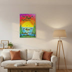 Poster with a sunrise design with Malachi 4:2, "The sun of righteousness will rise with healing in its rays."