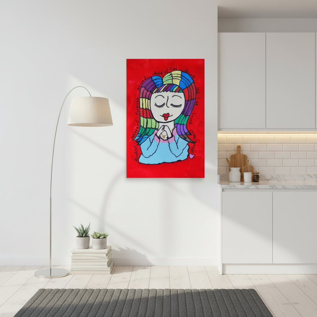 Child of God 24x36 poster featuring a girl with rainbow coloured hair and encouraging words surrounding her – AllThingsGoode