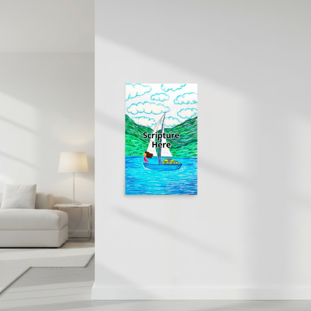 Freedom personalised poster in sizes: 12″×16″, 16″×20″ and 24″×36″, with a girl on a sailboat sailing across the ocean – AllThingsGoode