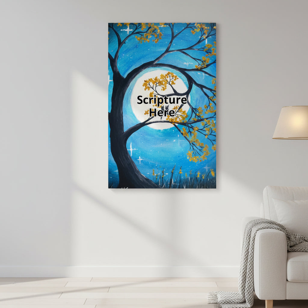 Two Cats In A Tree 24x36 poster featuring two cats in a tree with a full moon in the background – AllThingsGoode