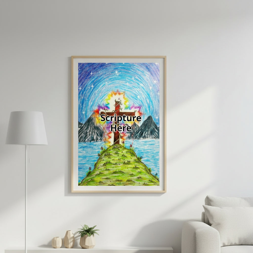 The Glorious Cross 24x36 poster featuring the glorious cross of Jesus with radiant light, brighting it's surroundings – AllThingsGoode