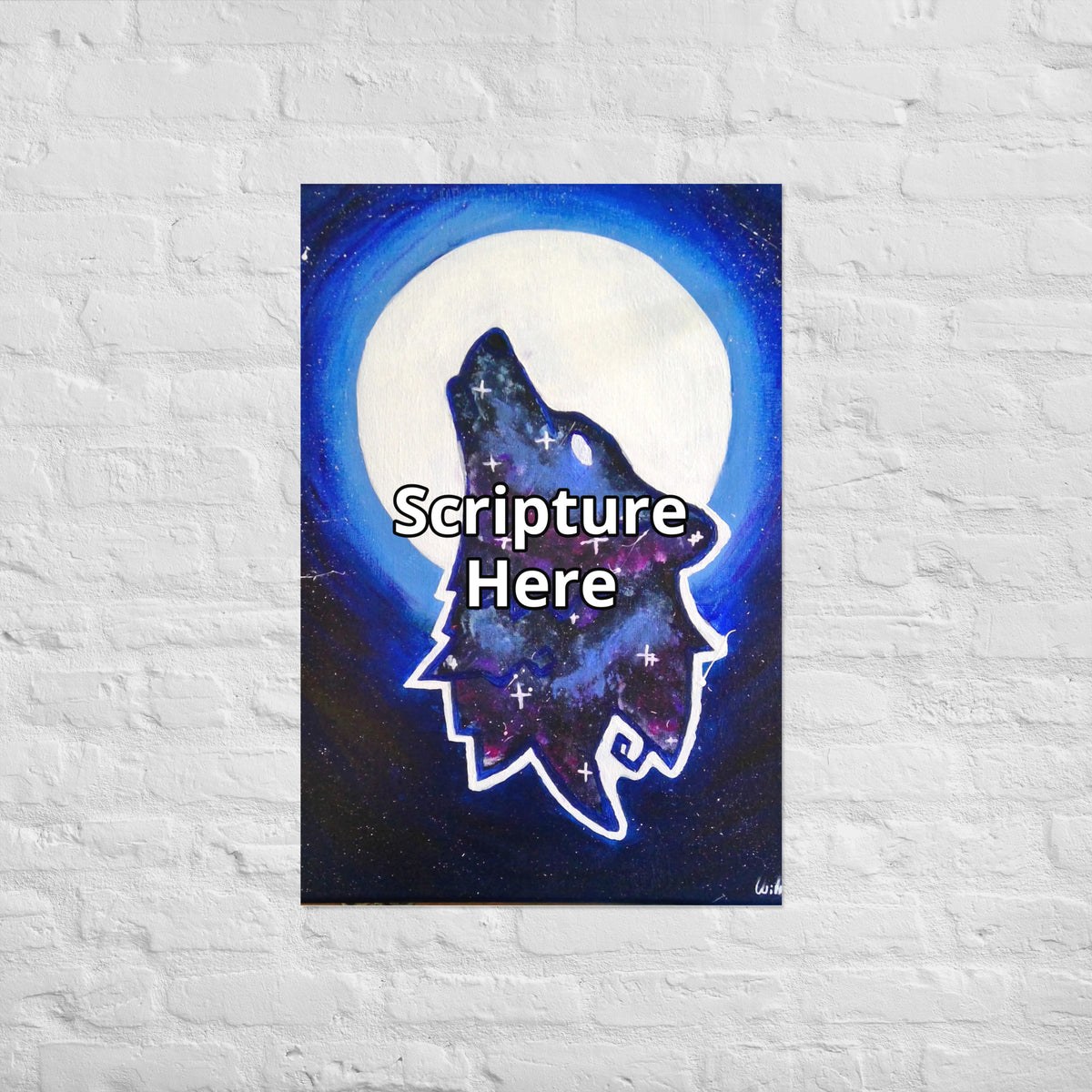 Galaxy Wolf 24x36 personalised poster featuring a howling galaxy-painted wolf with a full moon in the background – AllThingsGoode