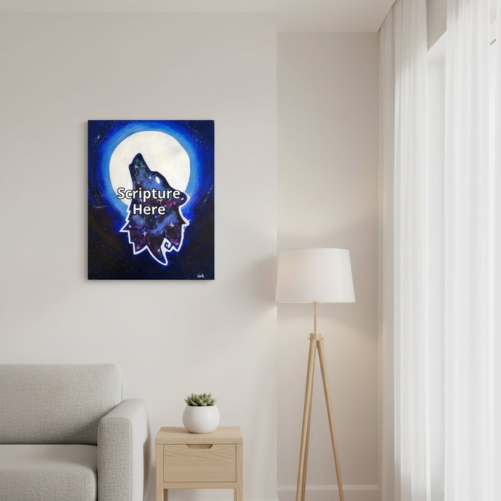 Galaxy Wolf 24x36 personalised poster featuring a howling galaxy-painted wolf with a full moon in the background – AllThingsGoode