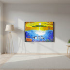 Dolfriends 24x36 personalised poster featuring three dolphin friends in the beautiful ocean with a sunset in the background – AllThingsGoode