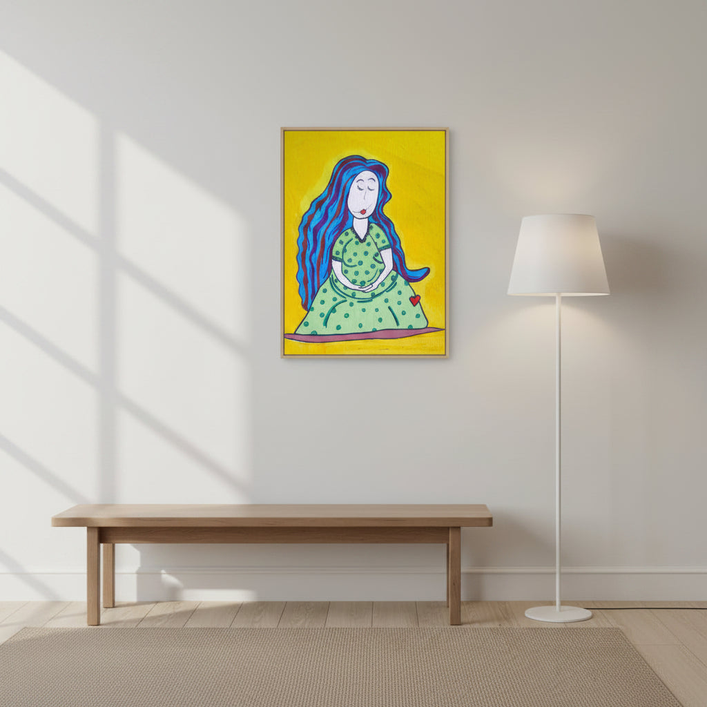 Mother 24x36 personalised poster featuring a loving and caring blue haired mother with a yellow background – AllThingsGoode