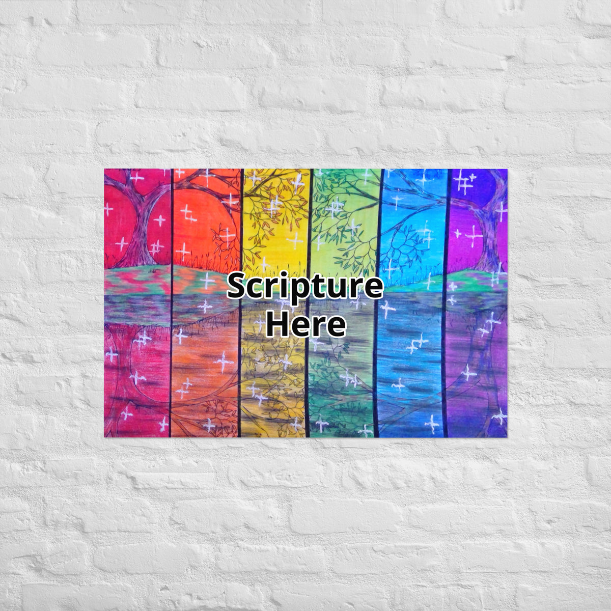 Rainbow Reflections 16x20 personalised poster featuring the colours of the rainbow with trees and stars – AllThingsGoode