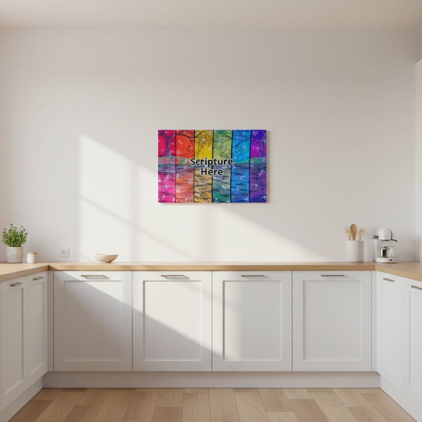 Rainbow Reflections 16x20 personalised poster featuring the colours of the rainbow with trees and stars – AllThingsGoode