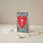 Rooted In Love 4x6 Christian greeting card with red heart and cross design – AllThingsGoode